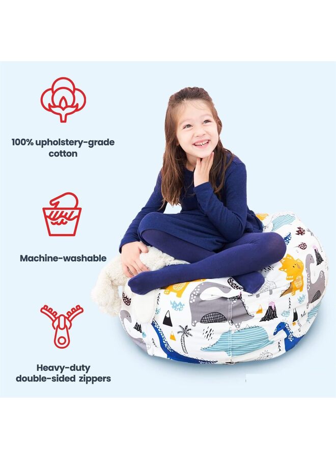 LAMAY Large 33’’ Bean Bag Storage Cover for Stuffed Animals, Giant Bean Bag Chair for Plush, Bedroom Organizer, Dinosaur - Stuffed Animal Storage Cover - Image 4